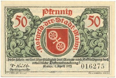 50 пфеннигов 1921 года Германия — город Майнц (Нотгельд)