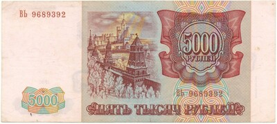 5000 рублей 1993 года — выпуск 1994 года