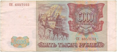 5000 рублей 1993 года — выпуск 1994 года