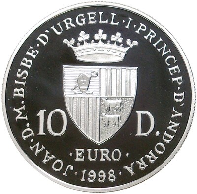 10 динеров 1998 года Андорра «50 лет Всеобщей декларации прав человека»