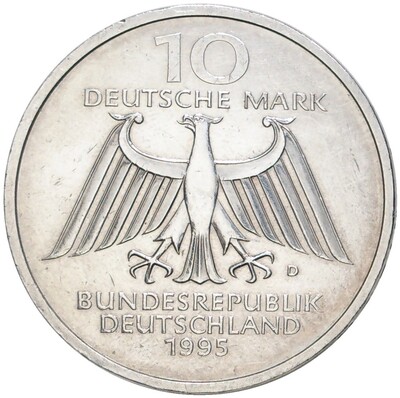 10 марок 1995 года D Германия «150 лет со дня рождения Вильгельма Конрада Рентгена»
