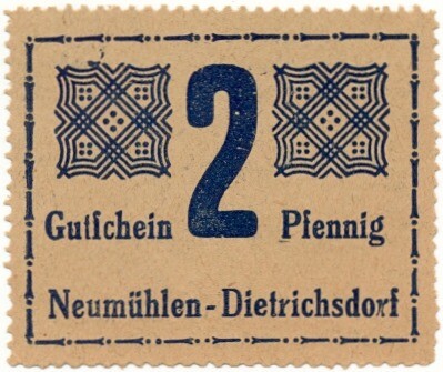 2 пфеннига 1920-1922 года Германия — город Ноймюнден-Дитрихсдорф (Нотгельд)