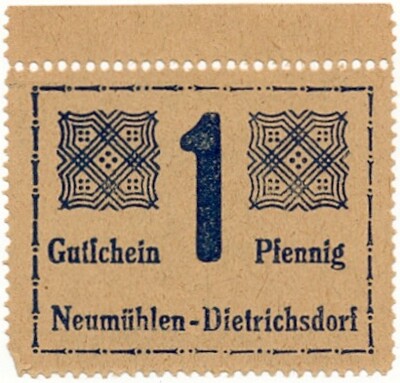 1 пфенниг 1920-1922 года Германия — город Ноймюнден-Дитрихсдорф (Нотгельд)