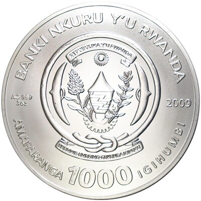 1000 франков 2009 года Руанда «Знаки зодиака — Козерог»