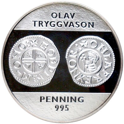 Монетовидный жетон Норвегия «История монет Норвегии — Пфенниг 995 года Олава I Трюггвасона»