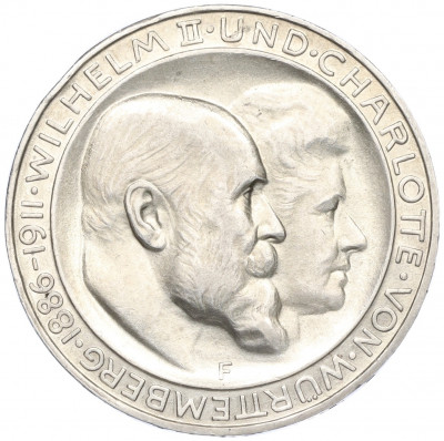 3 марки 1911 года F Германия (Вюртемберг) «25 лет свадьбе Вильгельма II и Шарлотты»