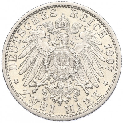2 марки 1907 года F Германия (Вюртемберг)