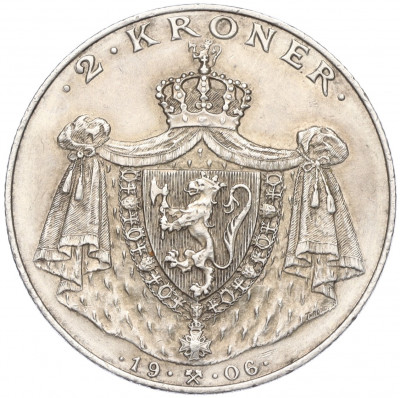 2 кроны 1906 года Норвегия «Первая годовщина независимости Норвегии»