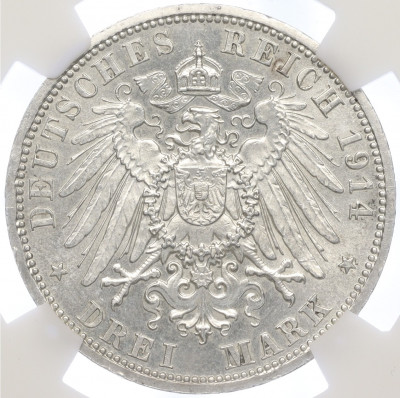 3 марки 1914 года Германия (Ангальт) «25 лет свадьбе Фридриха II и Марии Баденской» - в слабе NGS (MS63)