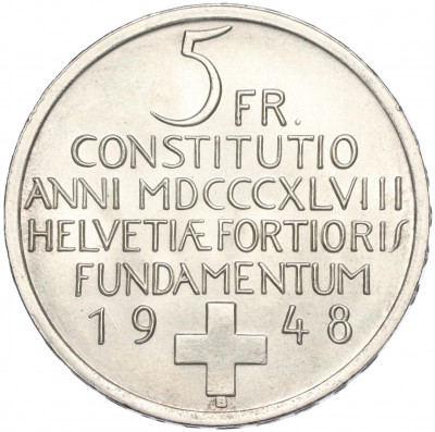 5 франков 1948 года Швейцрия «100 лет Швейцарской Конституции»