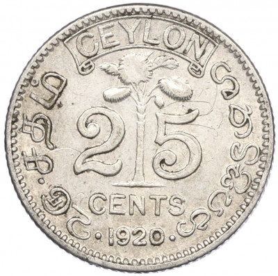 25 центов 1920 года Британский Цейлон