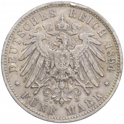 5 марок 1894 года E Германия (Саксония)