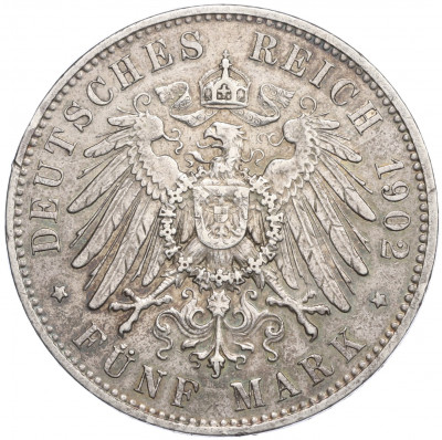 5 марок 1902 года Е Германия (Саксония)