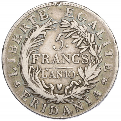 5 франков 1801 года (LAN 10) Пьемонт (Субальпийская республика)