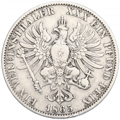 1 союзный талер 1865 года А Пруссия