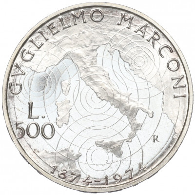 500 лир 1974 года Италия «100 лет со дня рождения Гульельмо Маркони»