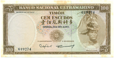 100 эскудо 1963 года Португальский Тимор