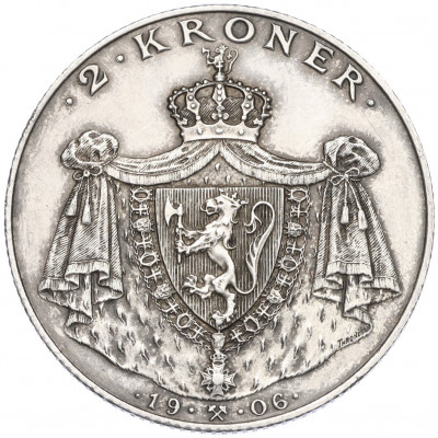 2 кроны 1906 года Норвегия «Первая годовщина независимости Норвегии»