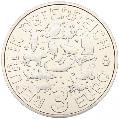 3 евро 2018 года Австрия « Животные со всего мира — Сова»
