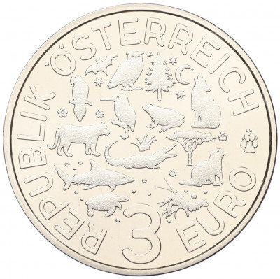 3 евро 2019 года Австрия «Животные со всего мира — Выдра»