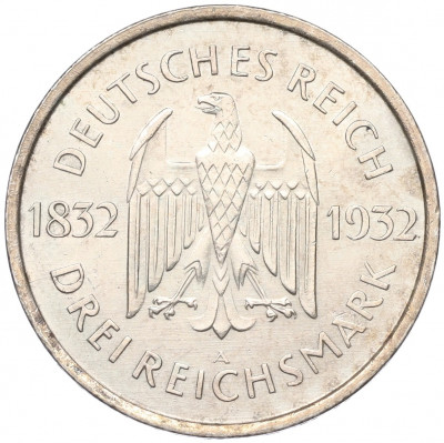 3 рейхсмарки 1932 года A Германия «100 лет со дня смерти Гете»