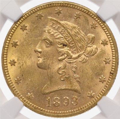 10 долларов 1893 года США - в слабе NGC (MS62)