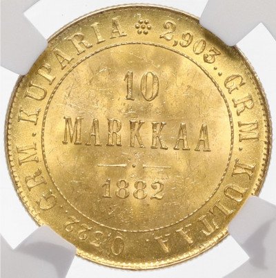 10 марок 1882 года Русская Финляндия - в слабе NGC (MS64)