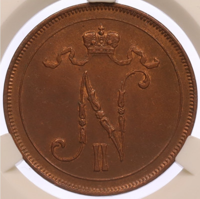 10 пенни 1916 года Русская Финляндия в слабе CGC (MS65 BN)