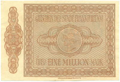 1 миллион марок 1923 года Германия — Франкфурт-на-Майне (Нотгельд. Гроссгельд)