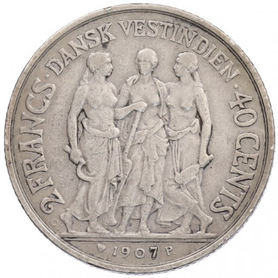 40 центов (2 франка) 1907 года Датская Вест-Индия
