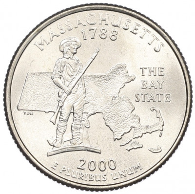 1/4 доллара (25 центов) 2000 года P США «Штаты и территории — Массачусетс»