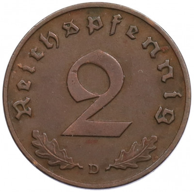 2 рейхспфеннига 1938 года D Германия