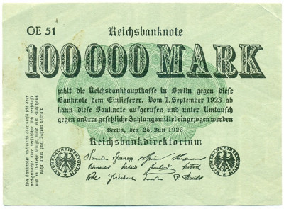 100000 марок 1923 года Германия