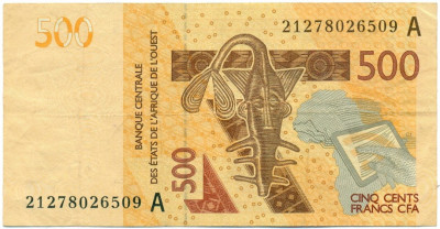 500 франков 2012 года Западно-Африканский валютный союз — литера А (Кот-Д'Ивуар)