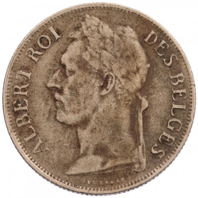 1 франк 1922 года Бельгийское Конго - Надпись на французском (CONGO BELGE / DES BELGES)
