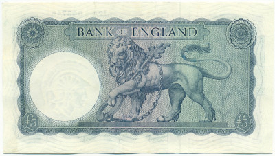 5 фунтов 1957 года Великобритания (Банк Англии)