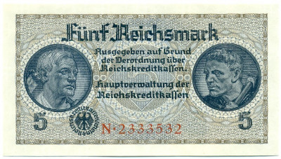 5 рейхсмарок 1940 года Германия (Для окупированных территорий)