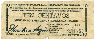 10 сентаво 1943 года Филиппины — провинция Минданао