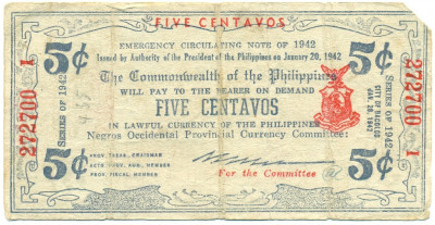 5 сентаво 1942 года Филиппины — провинция Негрос