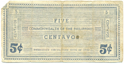 5 сентаво 1942 года Филиппины — провинция Негрос