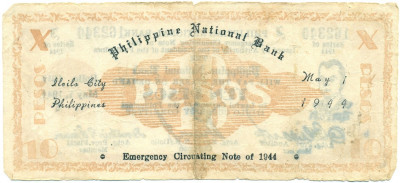 10 песо 1944 года Филиппины — провинция Илоило