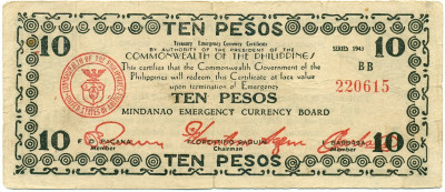 10 песо 1943 года Филиппины — провинция Минданао