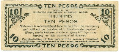 10 песо 1943 года Филиппины — провинция Минданао