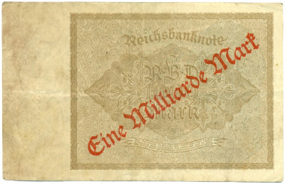 1 миллиард марок 1923 года Германия (Надпечатка на 1000 марок)