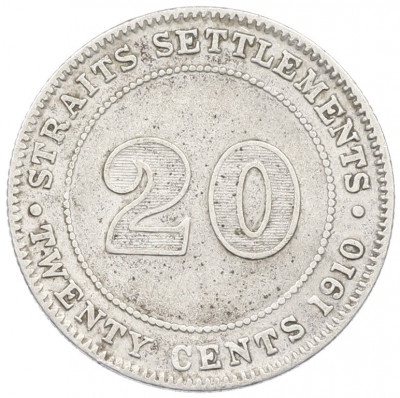 20 центов 1910 года Стрейтс Сетлментс