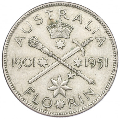 1 флорин 1951 года Австралия «50 лет Федерации»