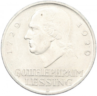 5 рейхсмарок 1929 года D Германия «200 лет со дня рождения Готхольда Лессинга»
