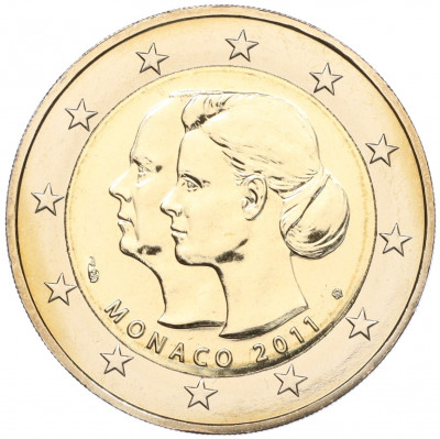 2 евро 2011 года Монако «Свадьба Князя Монако Альбера II и Шарлин Уиттсток»
