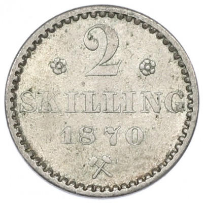 2 скиллинга 1870 года Норвегия