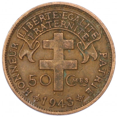 50 сантимов 1943 года Французская Экваториальная Африка